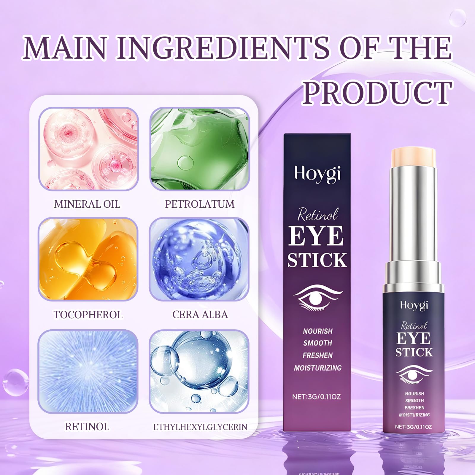 2 Pezzi Retinolo Stick per Occhi, Anti Aging Retinolo Eye Cream, Hydrating Eye Stick, Riduzione Delle Cricche Scure E Delle Borse, Adatto a Tutti i Tipi di Pelle