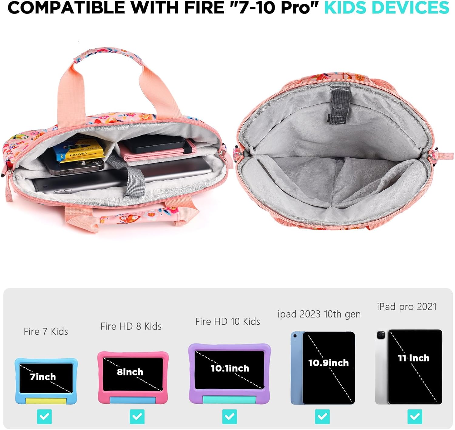 Kids Tablet Bag for Girls, Kids Tablet Carrying Case for Fire HD 10, HD 8, Fire 7 Sleeve Bag Kid Kindle Bag, iPad Bag for Kid, Butterfly Pink - Image 6