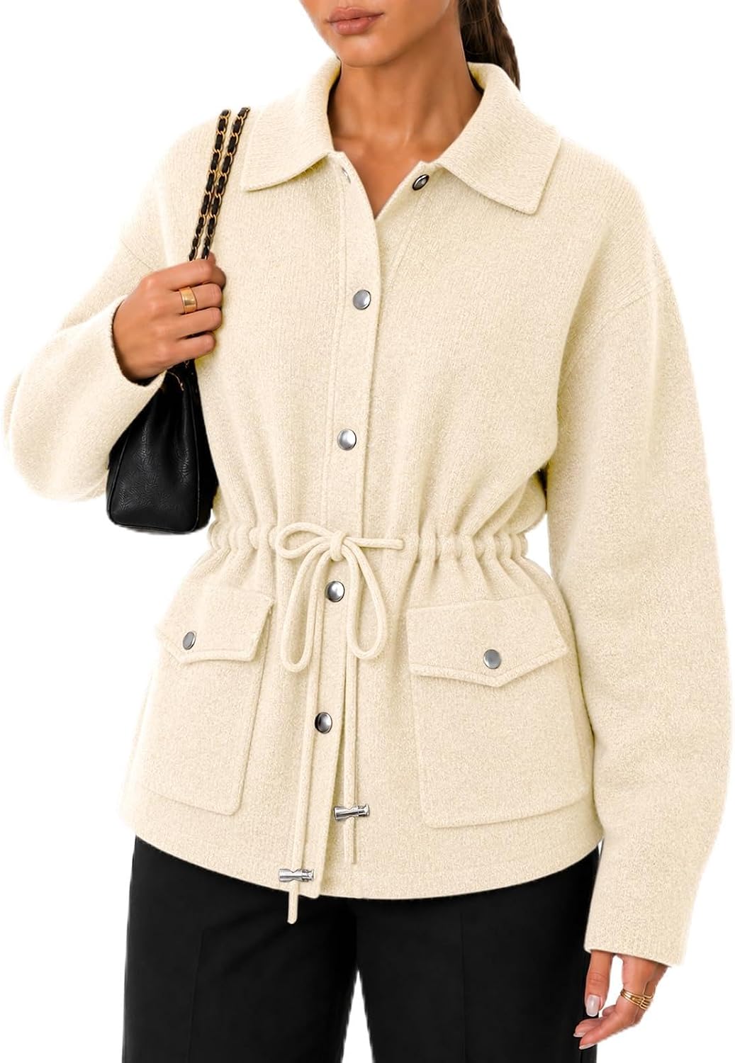 CiCiBird Womens Collared Sweater Jacket with Pockets