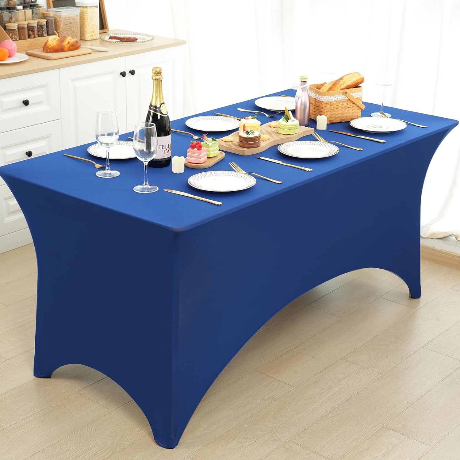 Fixwal 3 Pack Royal Blue Table Cloths Rectangle 6FT, Tablecloths Rectangular Stretch Spandex Fitted Table Covers 6 FT for Parties, Trade Shows, Weddings, Buffet, Graduation Decorations, Vendor Stand