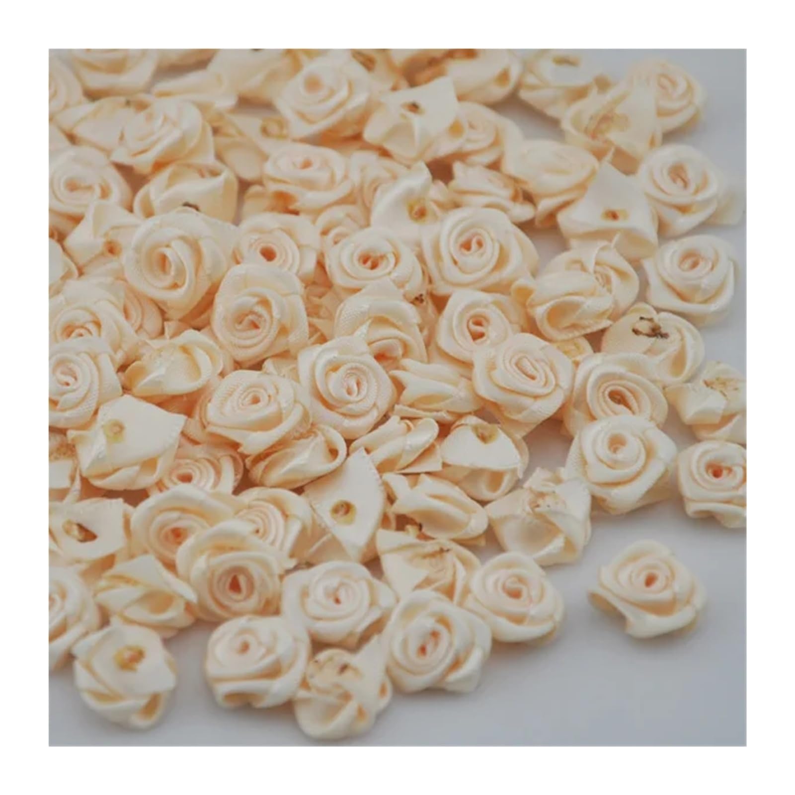 Ndsjaie Beige Fabric Flowers Home Decor 50Pcs Satin Ribbon Flower Rose Craft/Wedding Appliques Lots Colors For Wedding Celebration Decor(Beige)