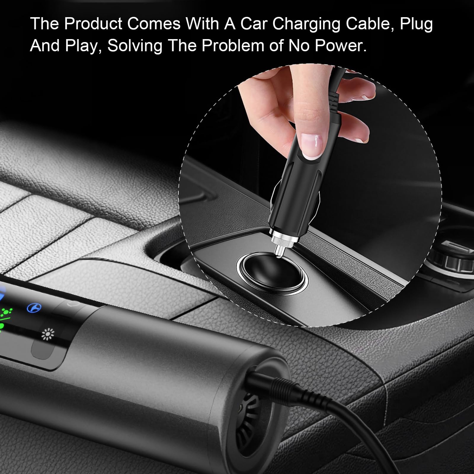 Aspiradora para Coche con Potente succión de 17000 Pa, Modo de luz Verde, 2500 mAh*3, 2 en 1 con boquillas de inflado, autonomía de 40 Minutos, para Coche y hogar,Black