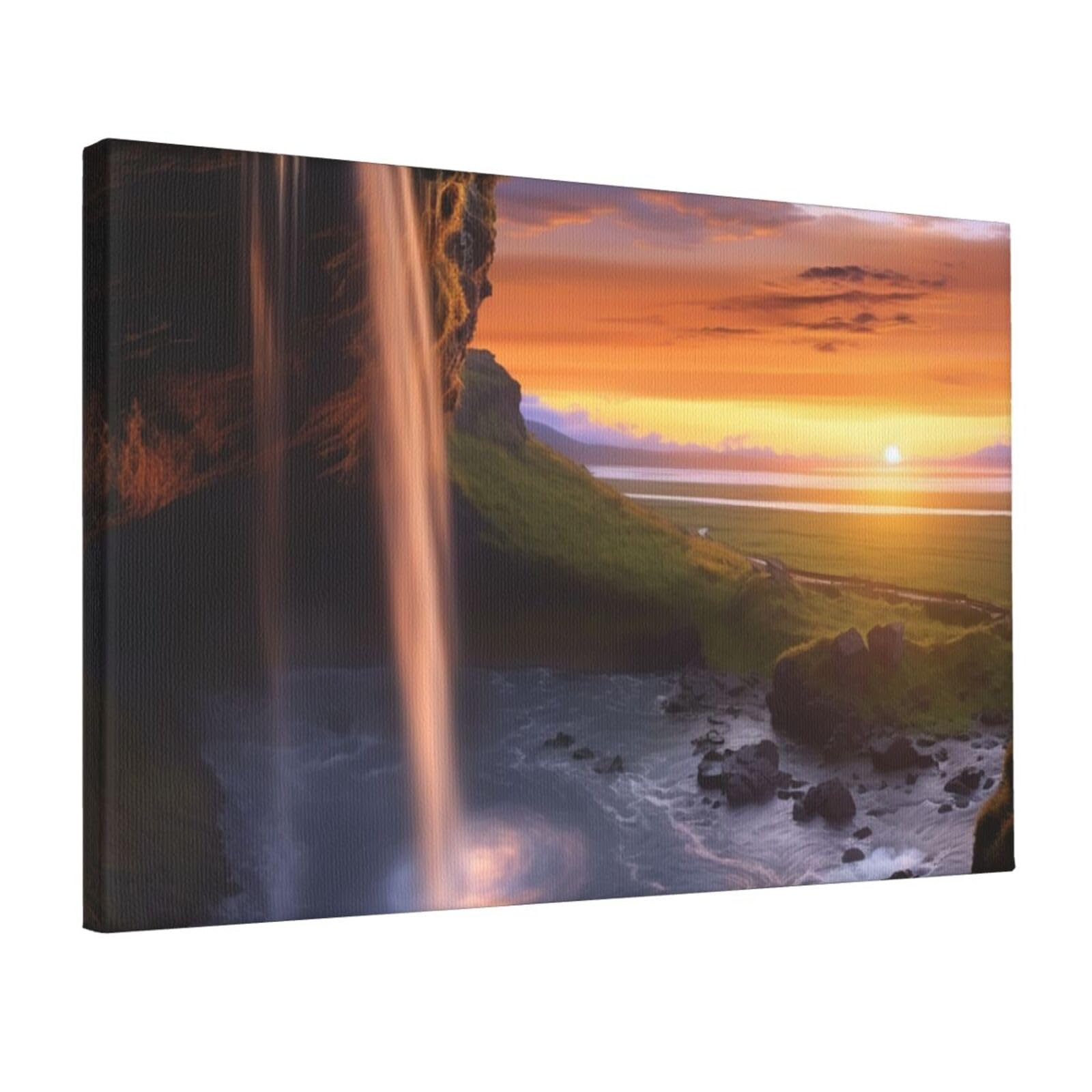 DWVTSLH Waterfall at Sunset Poster Paintings Canvas Wall Art Bedroom Prints Home Decor Hanging Picture Modern Home Artworks Aesthetic for Living Room Office Wall Decor 12x18in Unframed