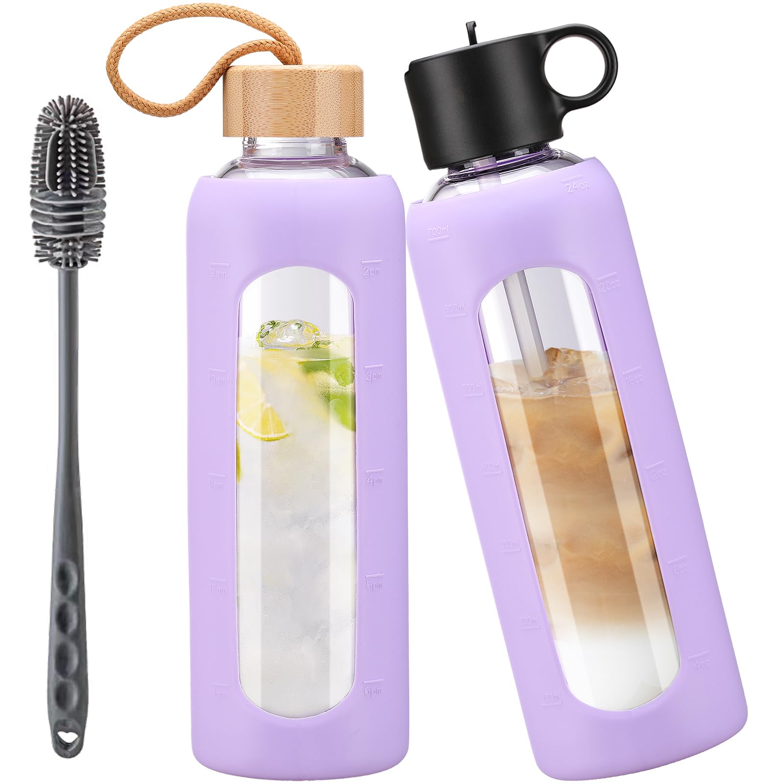 Borraccia in vetro da 500 ml con manico in silicone e coperchio in bambù Porto - Trasparente