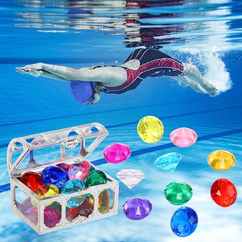 Miniatura 6 de Juguetes de piscina de buceo con gemas, juguetes de arena, 14 colores de cofre del tesoro de diamantes, juguete de buceo pirata de verano, juguete