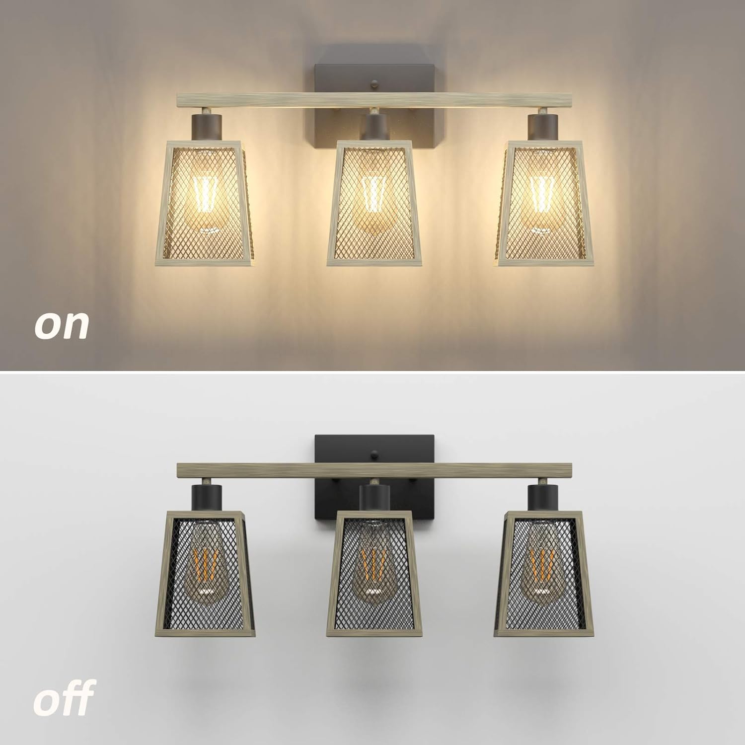 Nеw Dеаl Tipace Rustic 3-Light Bathroom Vanity Light Farmhouse Vanity Light Fixture Black and Antique Bronze Finish(Exclude Bulb)