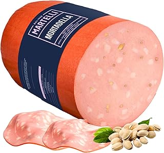 Italian Mortadella with Pistachios (5 lbs) - MARTELLI Ready to Slice Quarter Cut Mortadella, Cooked Specialty Made from Pure Pork, Gluten-Free, Product of Italy