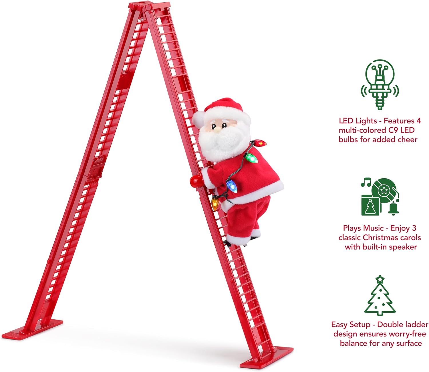 Mr. Christmas Miniature Super Climber Musical Animated Indoor Christmas Decoration, 17 Inches, Soft White Santa Claus