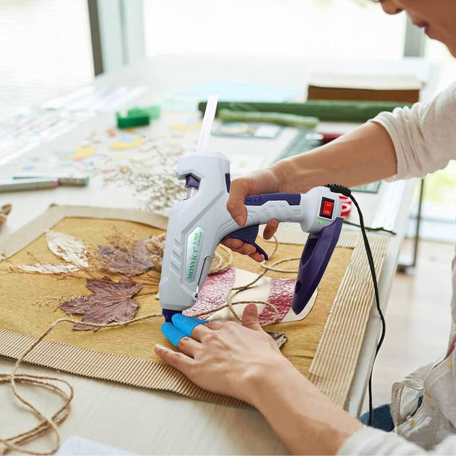 Hot Glue Gun, MONVICT Full Size Glue Gun 60/100W Base Stand Heavy Duty Melt Glue Gun Kit with 15 Pcs Premium Glue Sticks and 3 Finger Protectors, Perfect for Quick Repairs, DIY, Art & Crafts(Patented) : Arts, Crafts & Sewing