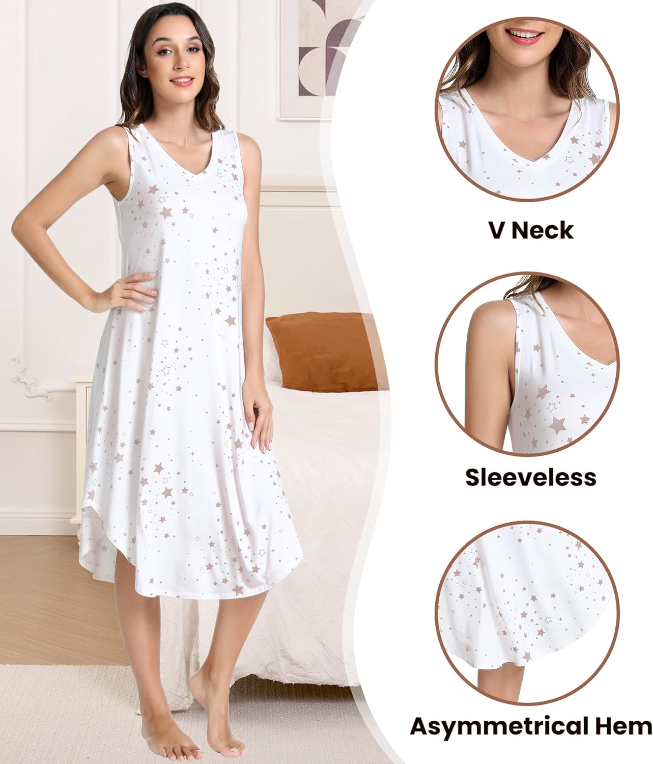 NACHILA Nightgowns for Women-Viscose Made from Bamboo,Soft Sleeveless Sleepshirt Cool Tank Sleep Dress V Neck Sleepwear - Image 4