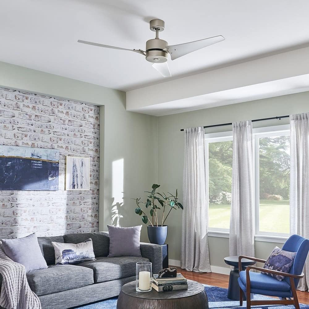 KICHLER 330010NI Protruding Mount, 3 Nickel Blades Ceiling fan, Brushed Nickel