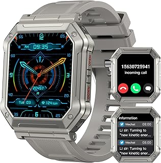 EIGIIS Relógio inteligente militar masculino com chamada Bluetooth para uso ao ar livre, 4,9 cm, tela ultra grande, smartwatch para iPhone, Android, rastreador de atividades à prova d'água com monitor de sono e oxigênio no sangue com frequência cardíaca (cinza)