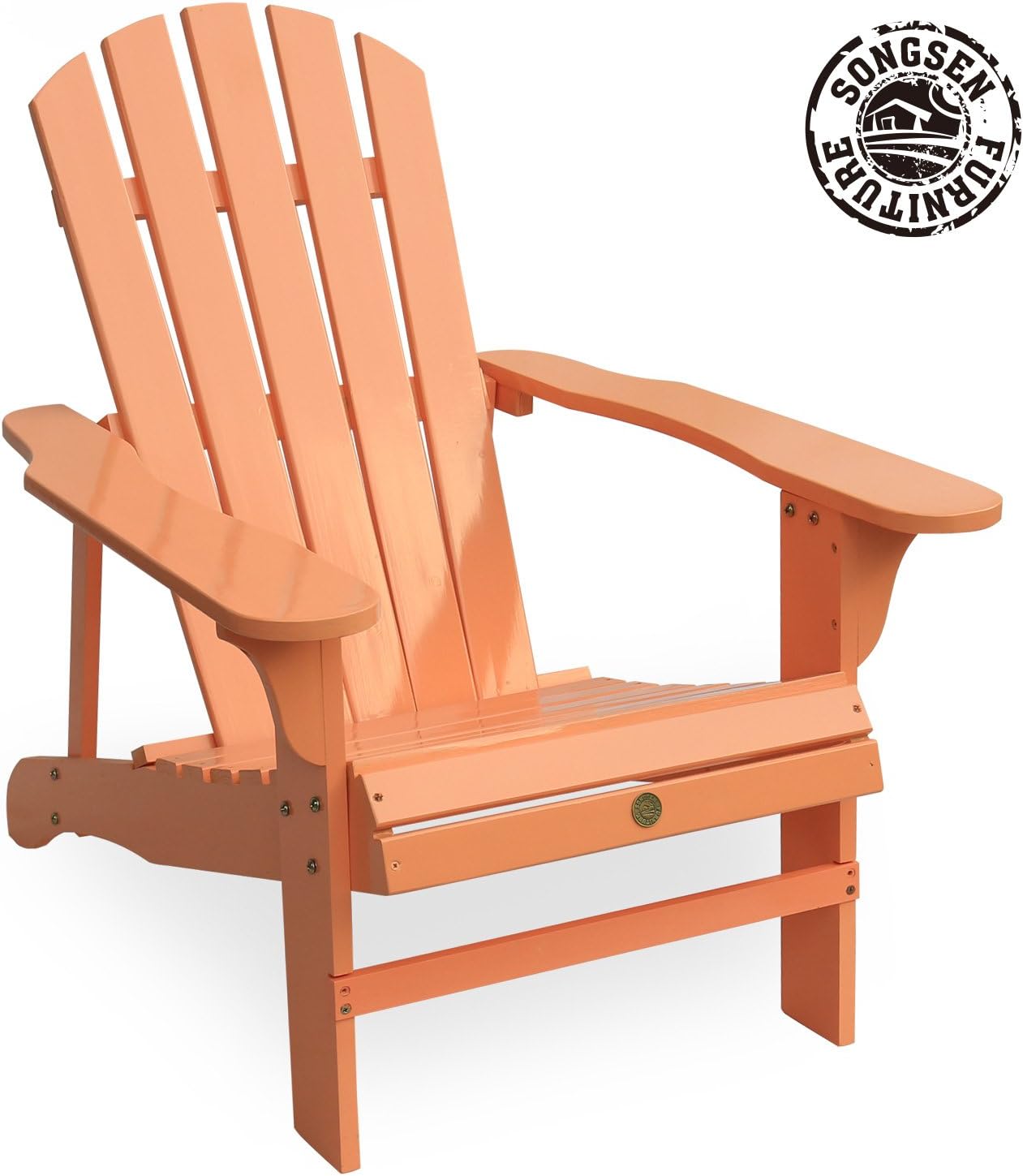 Outdoor Wooden Adirondack Chair Lawn Patio Deck Garden Furniture, Light Orange