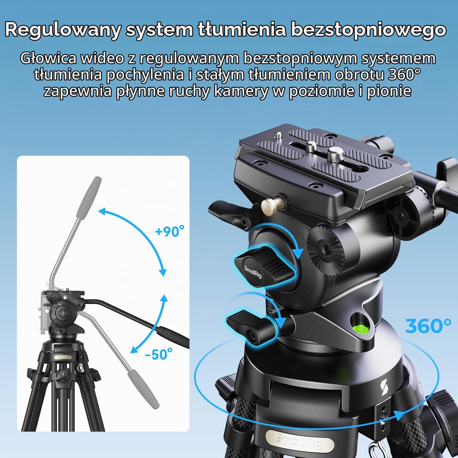 SMALLRIG Lightweight Carbon Fiber Video Tripod Kit with Step-Less Damping Fluid Head, 64" Statyw do Aparatu z Odłączanym Uchwytem, ​​Płytka QR, Lina do Podnoszenia,Obciążenie 13,2 Funta do Kamery 4685