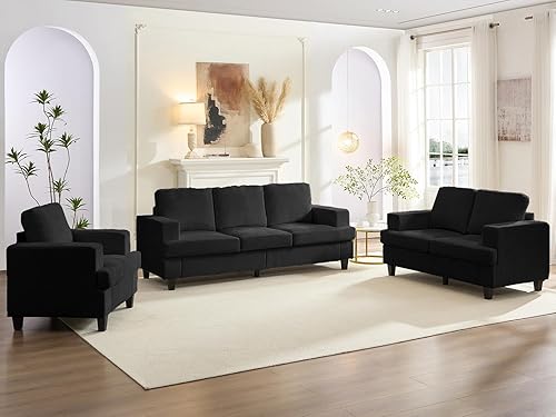 Mjkone Juego de sofás de 3 piezas, sofás seccionales de 3 asientos y sofá biplaza con sillón, sofás de 82 pulgadas de ancho para sala de estar, sofá