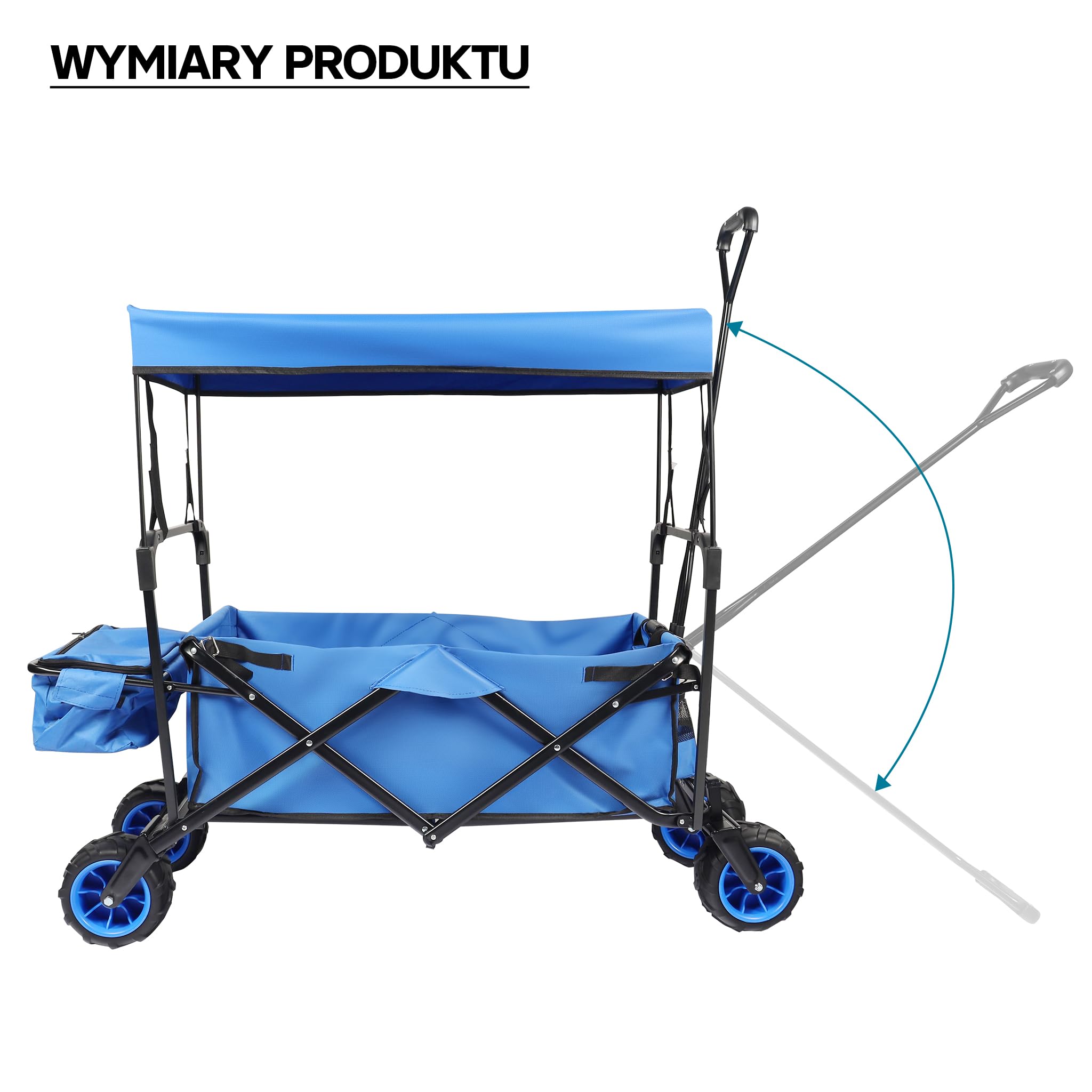 Wiltec składany wózek z daszkiem przeciwsłonecznym, składany wózek o maksymalnym obciążeniu 70 kg, składany wózek z dużą powierzchnią ładunkową i torbami, nadający się do terenów offroad