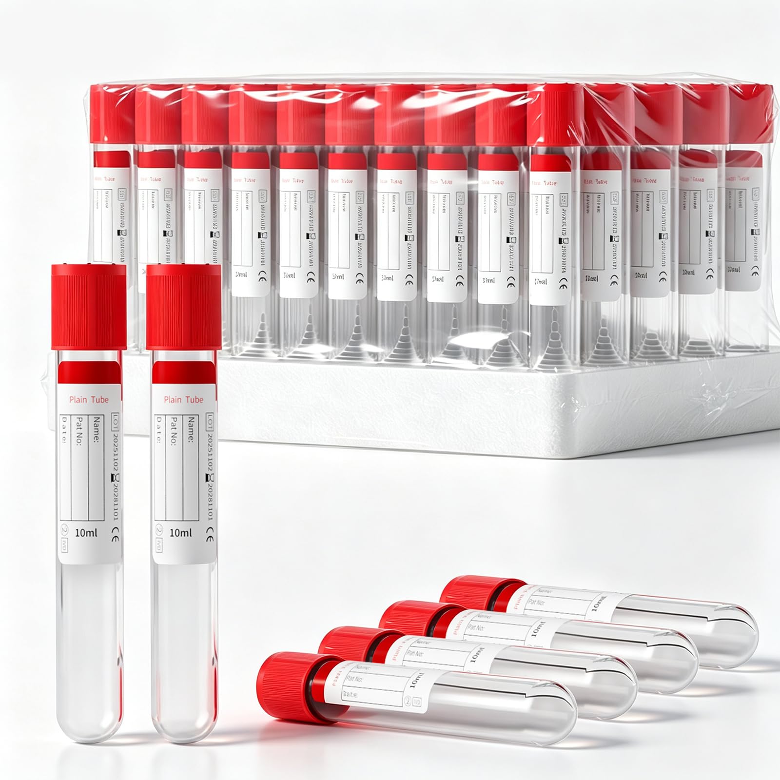 Tubos de muestra sellados al aspiradora, tubos de laboratorio de recogida al aspiradora de 10 ml, adecuados para laboratorio, mascotas y uso veterinario (paquete de 100)