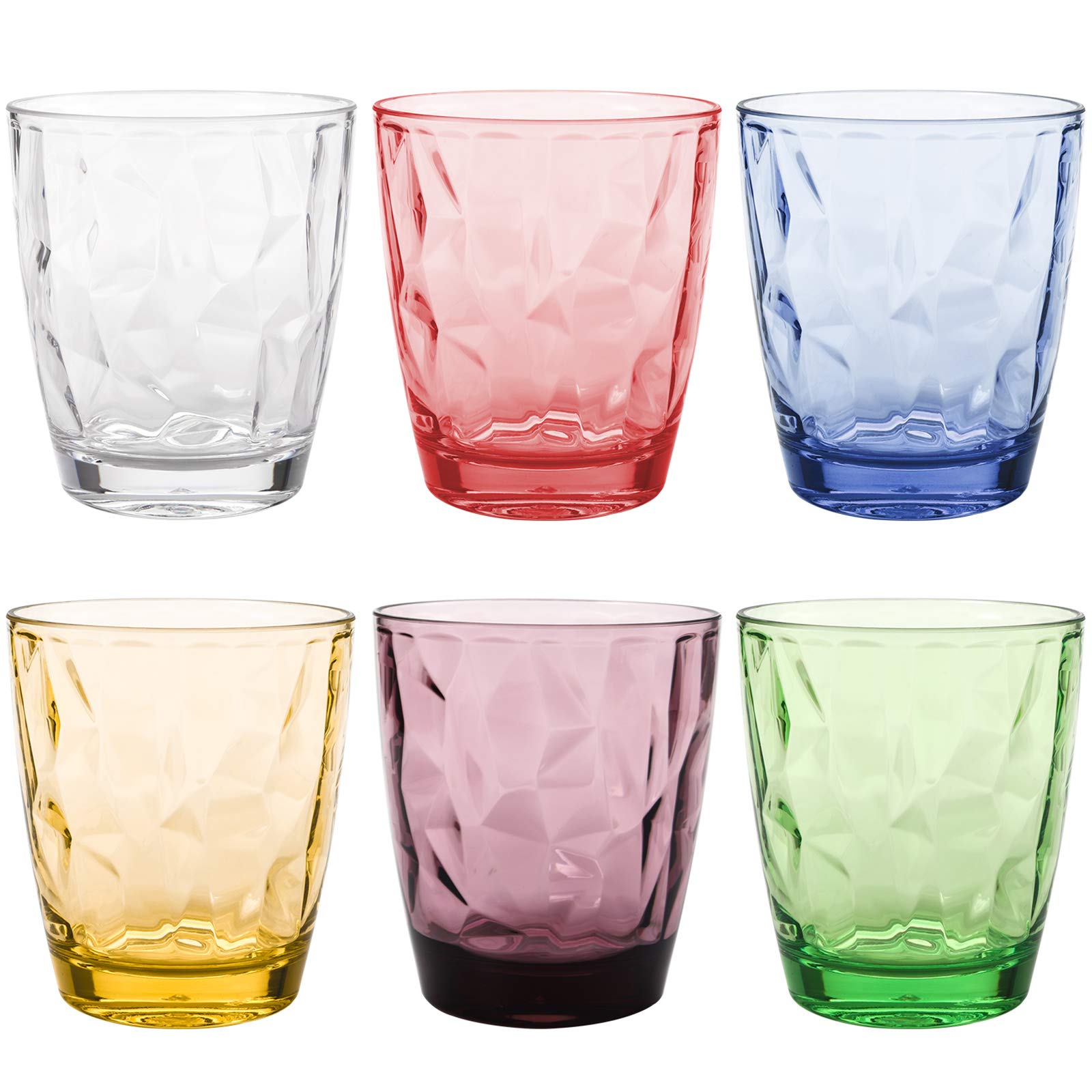 Hedume Set of 6 Premium Plastic Drinking Glasses, 6 Colors 10.5 Oz Stackable Tumbler Cups, BPA Free