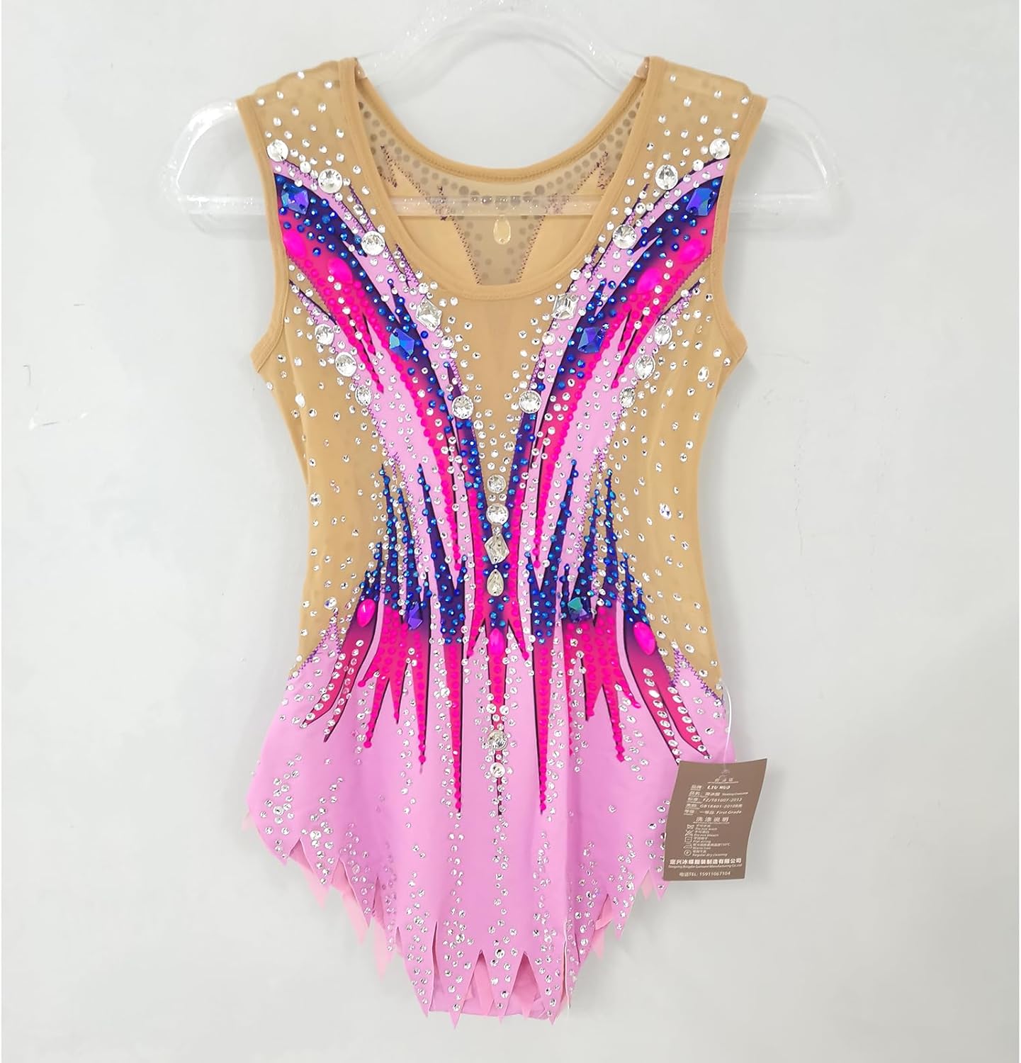Pink Sleeveless Rhythmic Gymnastics Uniform for Girls for Performance and Practice