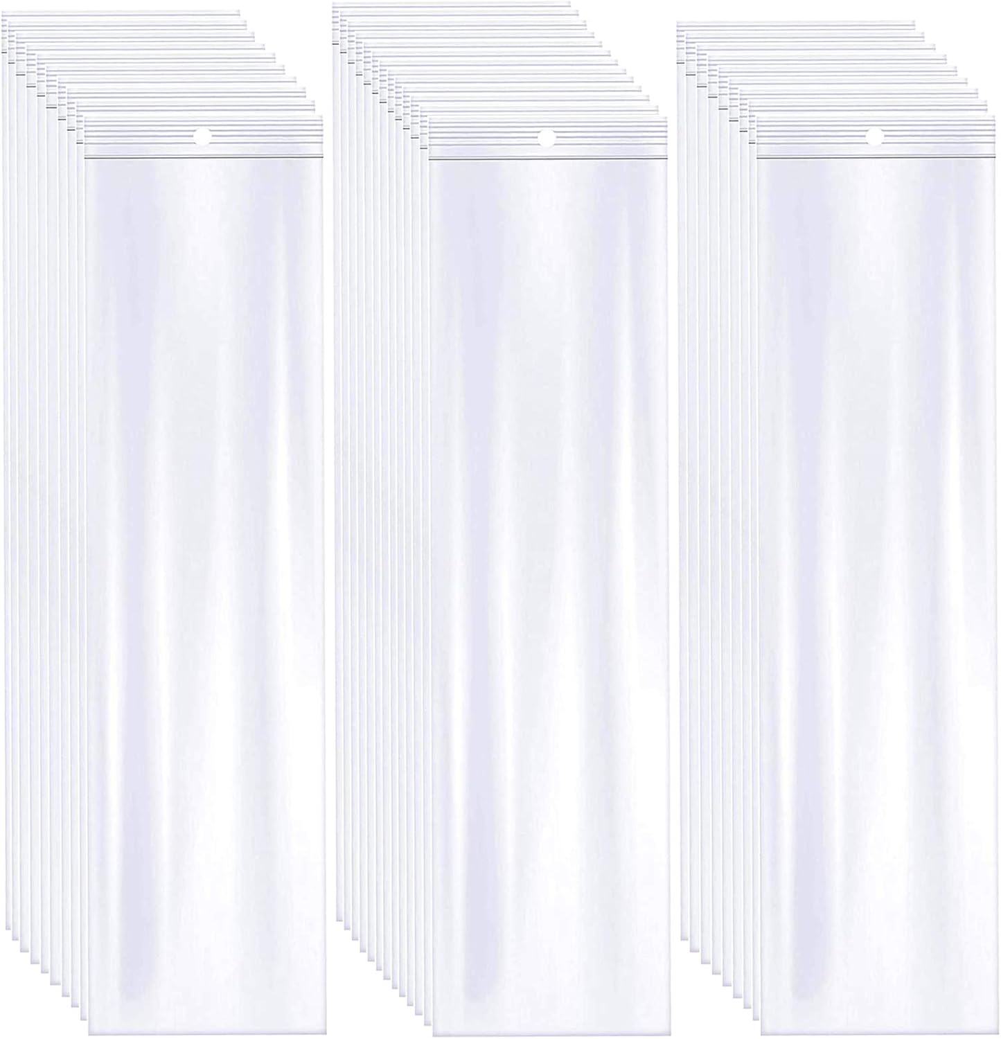 3" x 12" Long Plastic Bags with Hang Hole, 100 PCS, Clear Zipper Bag