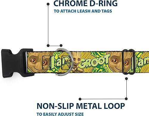 Miniatura 5 de Buckle-Down Collar de perro con clip de plástico para bebé, cara de Groot Pose I Am Groot Browns Greens Amarillos, 6 a 9 pulgadas de ancho de 0.5
