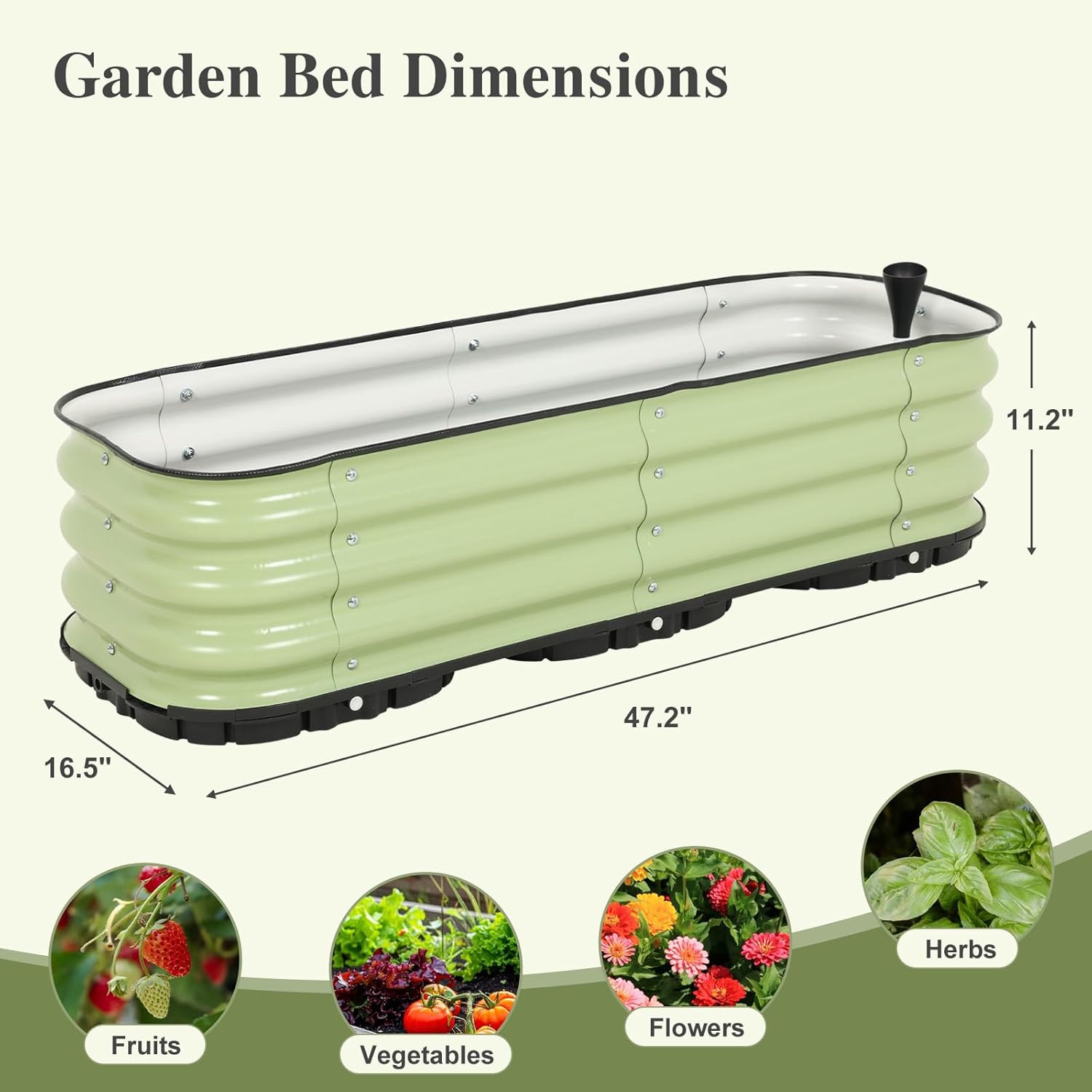 BPS Self-Watering Raised Garden Bed 47.2'' with Drainage Plugs, Indoor/Outdoor Metal Raised Beds for Gardening, Durable Galvanized Planter Box for Vegetables, Flowers, Herbs, and Fruit