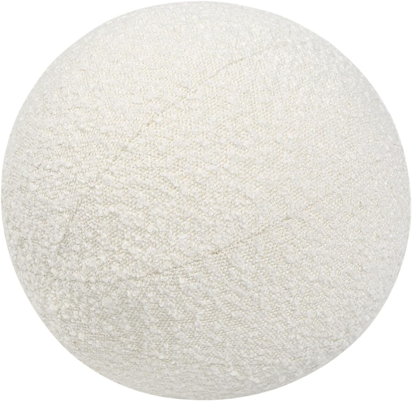 Round Sphere Accent Ball Throw Pillow, Ivory White Boucle