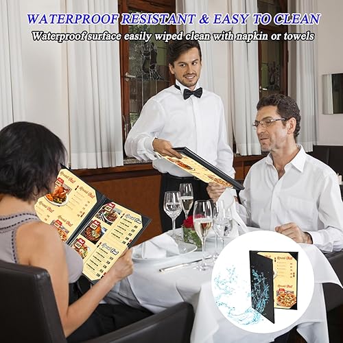 Miniatura 3 de Funda de menú de cuero de 8.5 x 11 pulgadas con madera fuerte en el interior, doble vista, fundas de cuero para libros de menú para restaurante