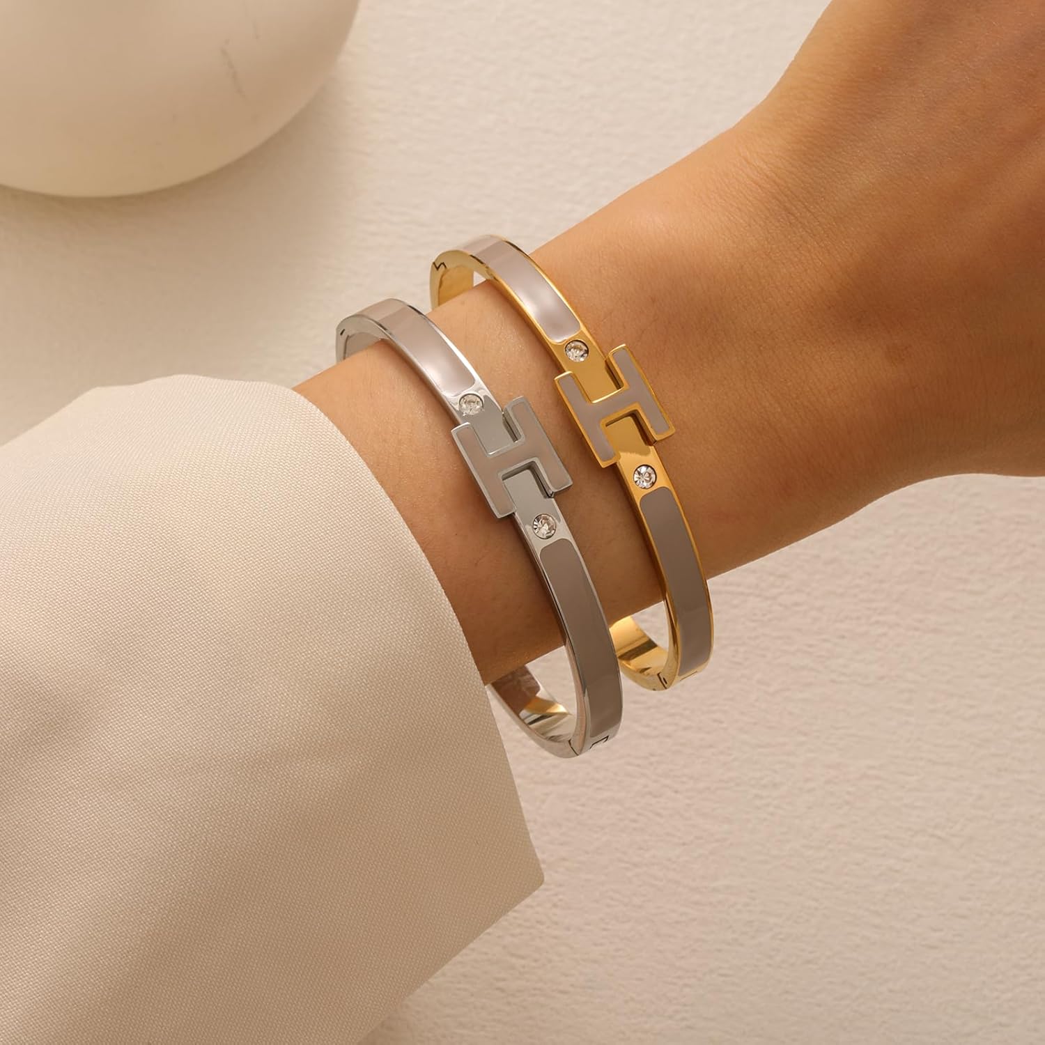 Gold H Bracelets for Women, 18K Gold Plated Bangle Bracelets Dainty Non Tarnish Bracelet Jewelry Christmas Mothers Day Gifts for Women - Image 4