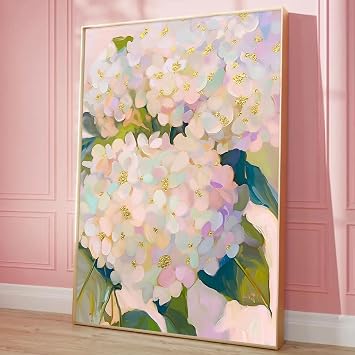 Hydrangea Canvas Wall Art Aesthetic Flower Paintings Watercolor Hydrangea Prints Abstract Floral Pictures Pink and White Flower Poster Abstract Botanical Art Prints for Living Room 16x24inch No Frame