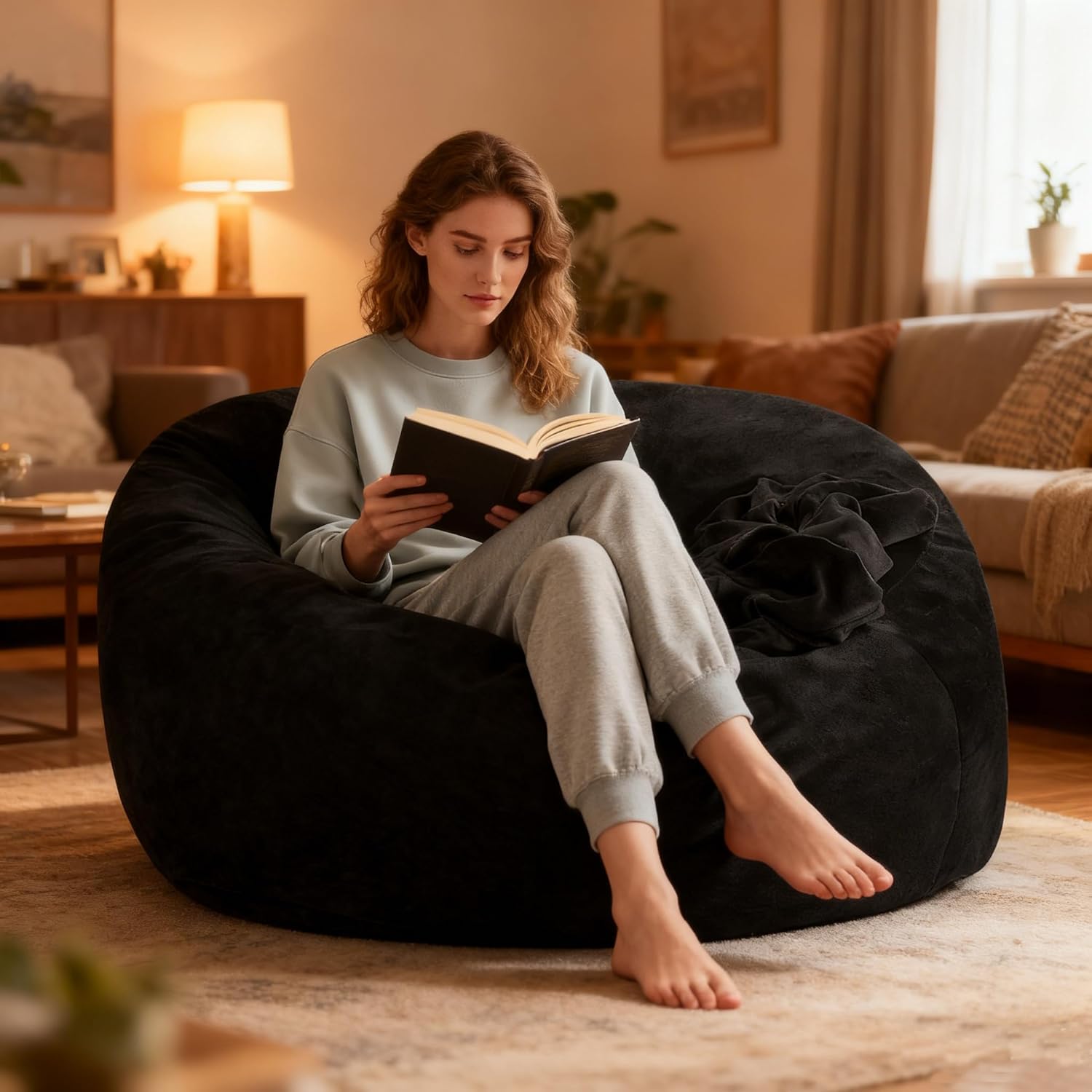 Giant Bean Bag Chairs for Adults,5FT,Bean Bag Chair with Filler Included,Highly Resilient Memory Foam Chair,Jumbo Bean Bag,Suitable for Bedroom and Dormitory Game Chair. (Apricot, 5 Foot)