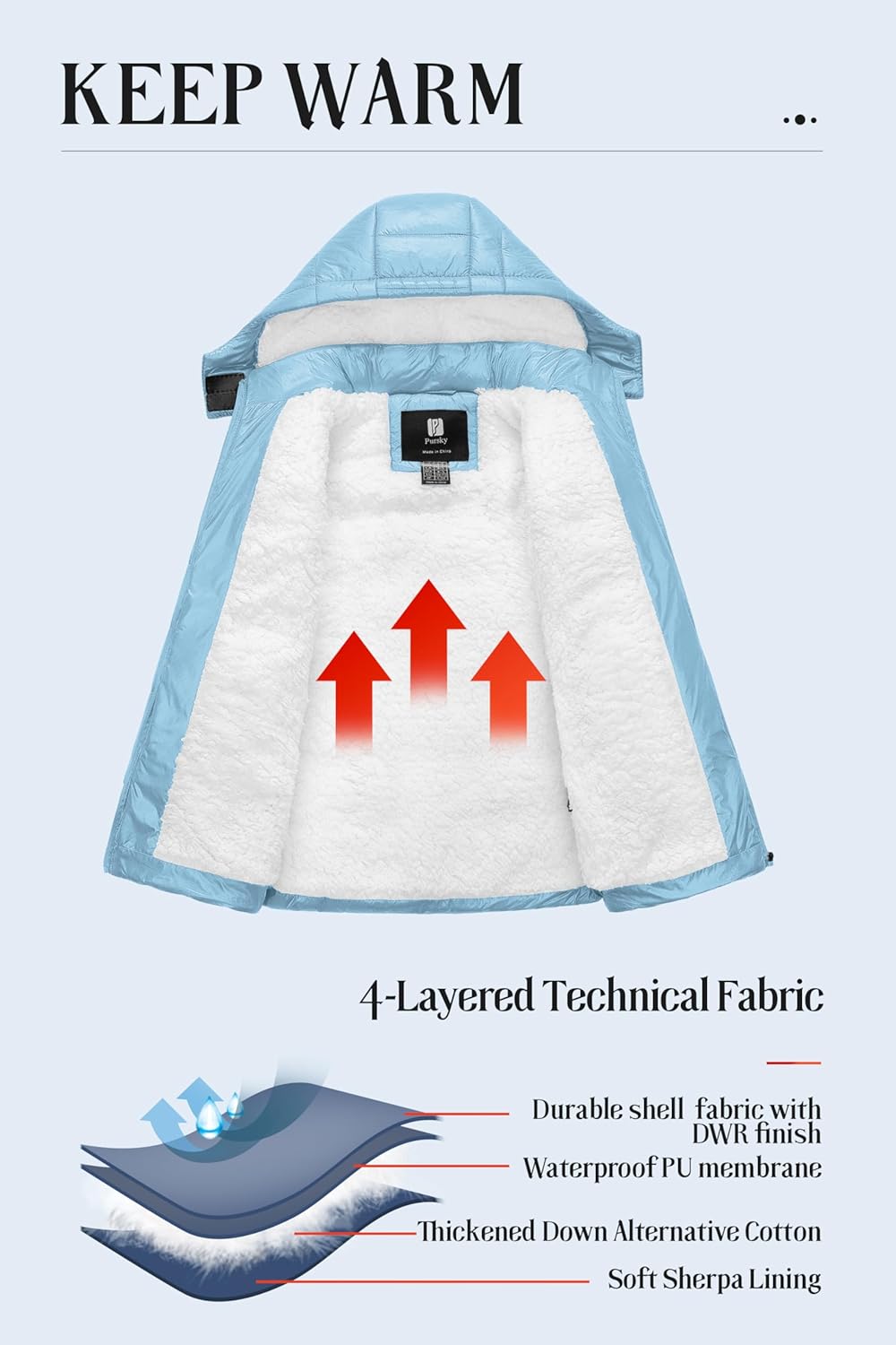 Pursky Girl's Lightweight Winter Coat Sherpa Lined Long Puffer Jacket Waterproof Warm Quilted Parka with Hood - Image 3