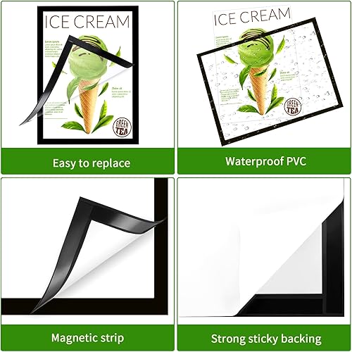 Miniatura 4 de 20 piezas de 8 x 11.5 pulgadas soporte magnético para letreros magnéticos, marco de exhibición autoadhesivo, marcos de fotos de doble cara, soporte