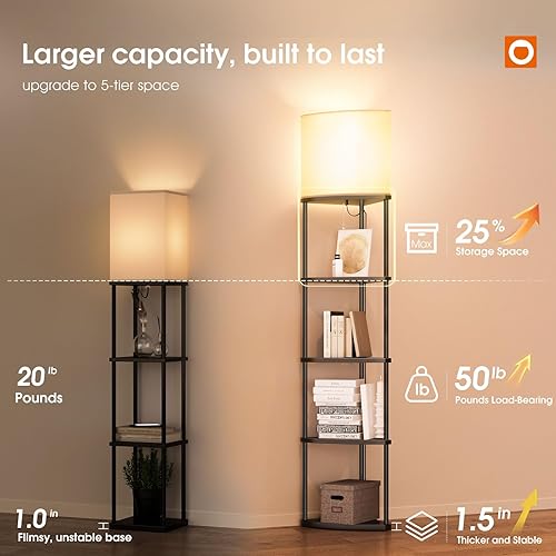 Miniatura 3 de addlon Lámpara de pie con estantes, lámpara de esquina ajustable de 5 niveles con 3 temperaturas de color y pantalla de lino, lámparas de pie