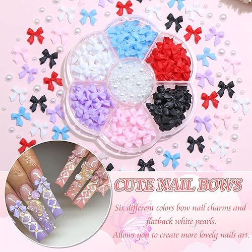 Miniatura 9 de RODAKY Dijes de uñas con lazo 3D, 1 caja de resina para arte de uñas, para el día de San Valentín, lindo kawaii, decoración de uñas, dijes de perlas