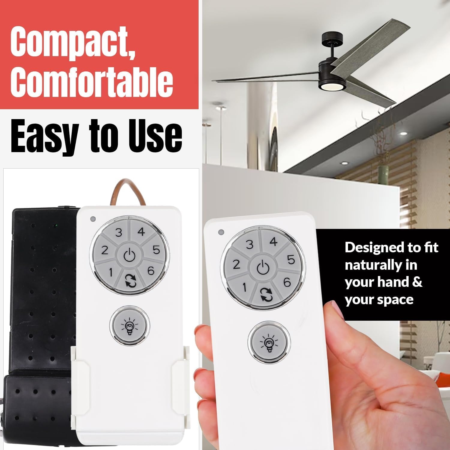 Anderic Replacement Kit DC8-96SG8 Ceiling Fan Reciever and DC1 Ceiling Fan Remote Control - KIT - Replaces ONLY DC8-96SG8 Receiver for Multiple Fans - Compatible for Monte Carlo and Others