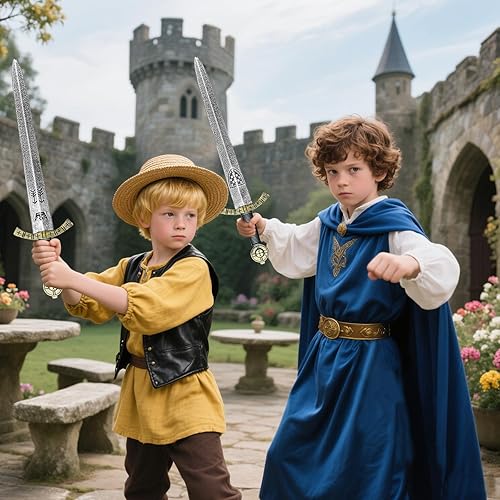 Miniatura 4 de quescu 2 espadas de juguete de caballero, espada romana de plástico para accesorios de disfraz de guerrero medieval, Halloween Cosplay LARP,