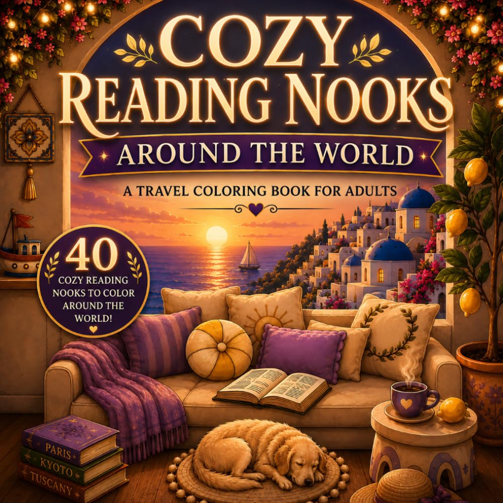 Cozy Reading Nooks Around The World: A Travel Coloring Book for Adults with Bookish Spaces, Beautiful Architecture, Cityscapes & Nature Scenes from Around the Globe