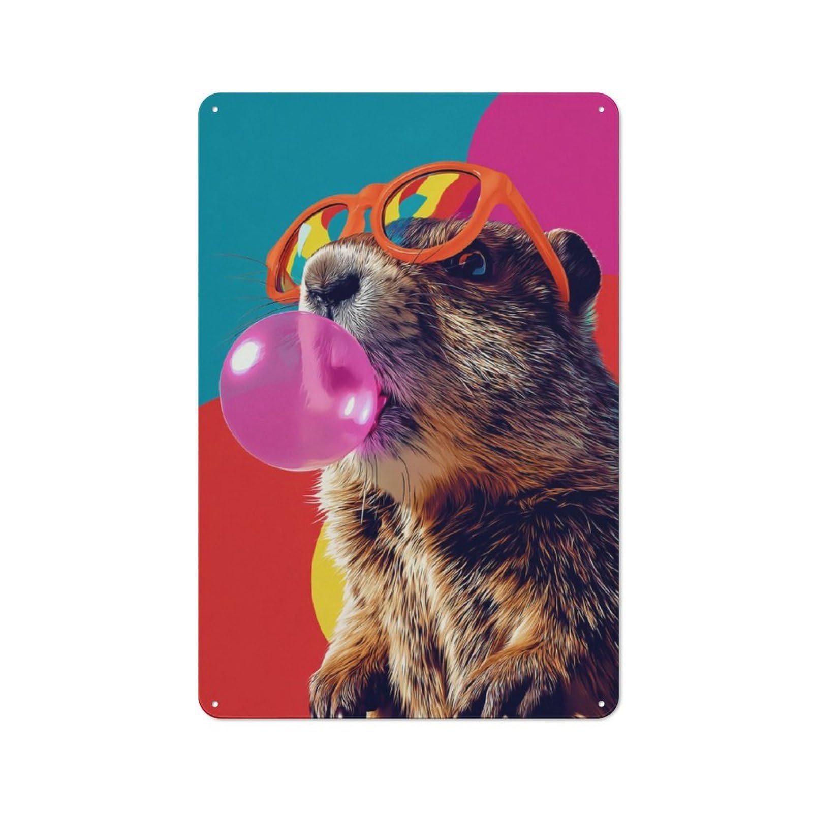 Junmoney Groundhog With Sunglasses Blowing Bubble Gum Decorative Tin Sign With -3 Design 30X20cm, Classic Retro Room Decor For Kitchen, Hallway, Bar Or Small Cafe