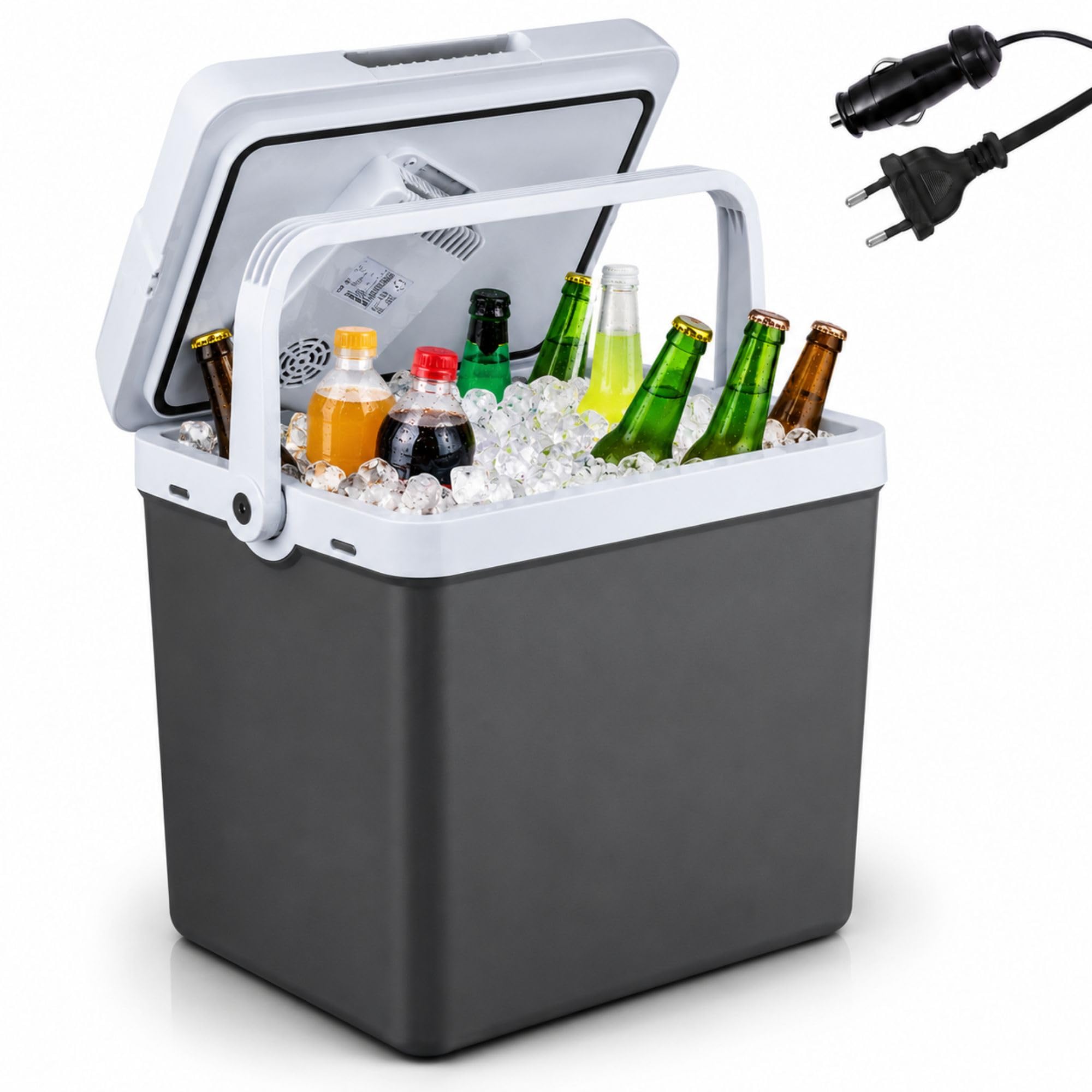 Arebos 25 Liter Kühlbox | zum Kühlen und Warmhalten | Mini Kühlschrank | Thermoelektrische Kühlbox | mit ECO Modus | 12/230 V für Auto und Steckdose | elektrische Kühlbox