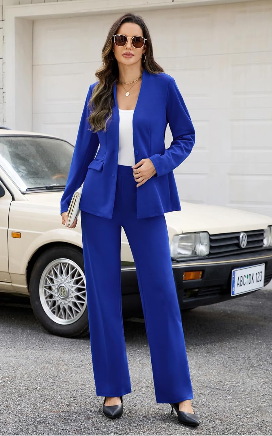 Women's 2 Piece Suits Business Casual Outfits Straight Wide Leg Pants Suits Professional Office Work Outfits - Image 3