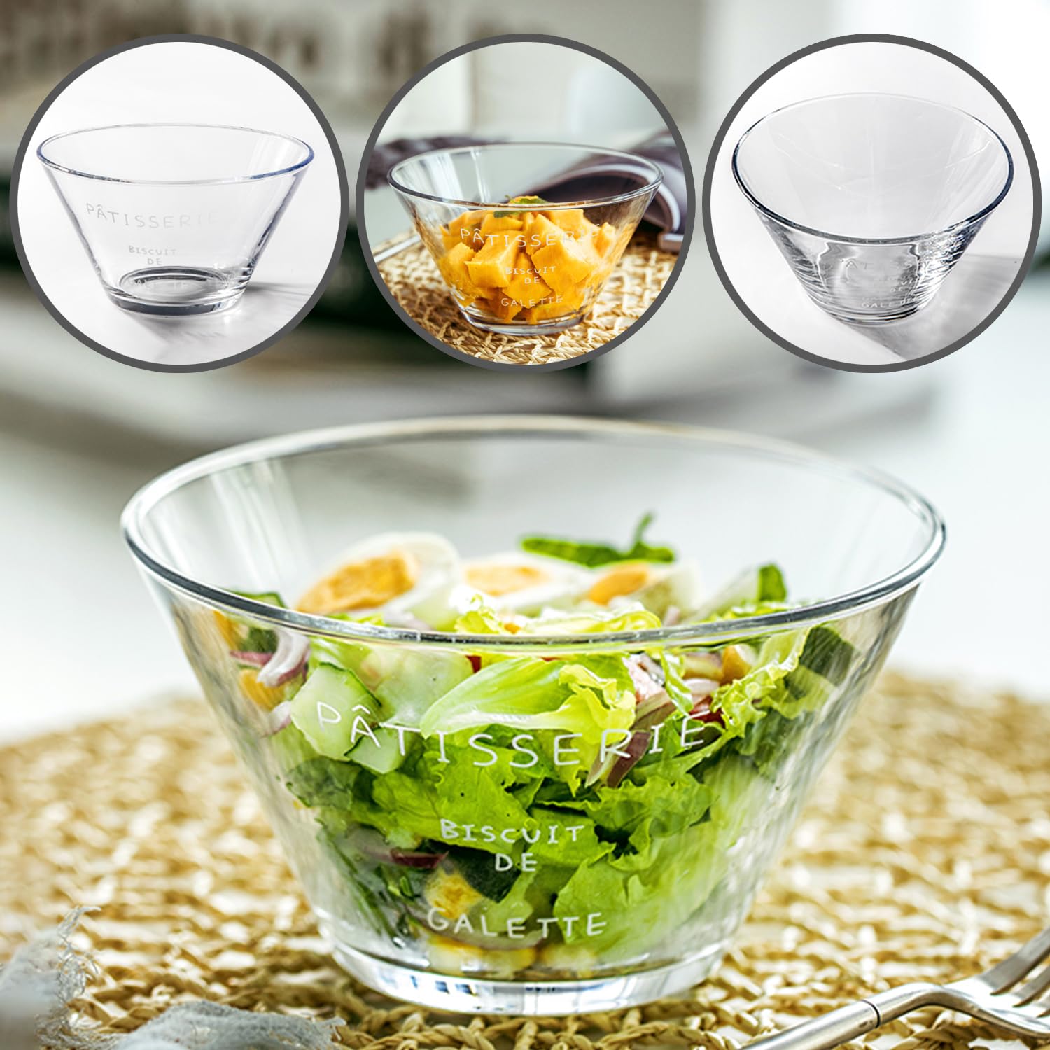 Müslischalen aus Glas, 700 ml, Miso Suppenschalen, Porzellanschale, mikrowellengeeignete Schalen (4 Stück)