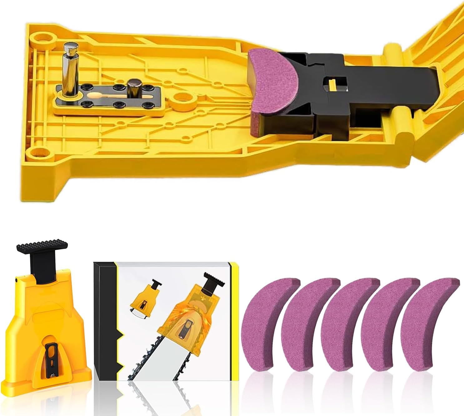 Chainsaw Sharpener with Grinding Stones, Portable Chain Sharpener Tool for 12''-22'', Universal Chainsaw Sharpening Kit for Fast & Easy Chain Blade Sharpening