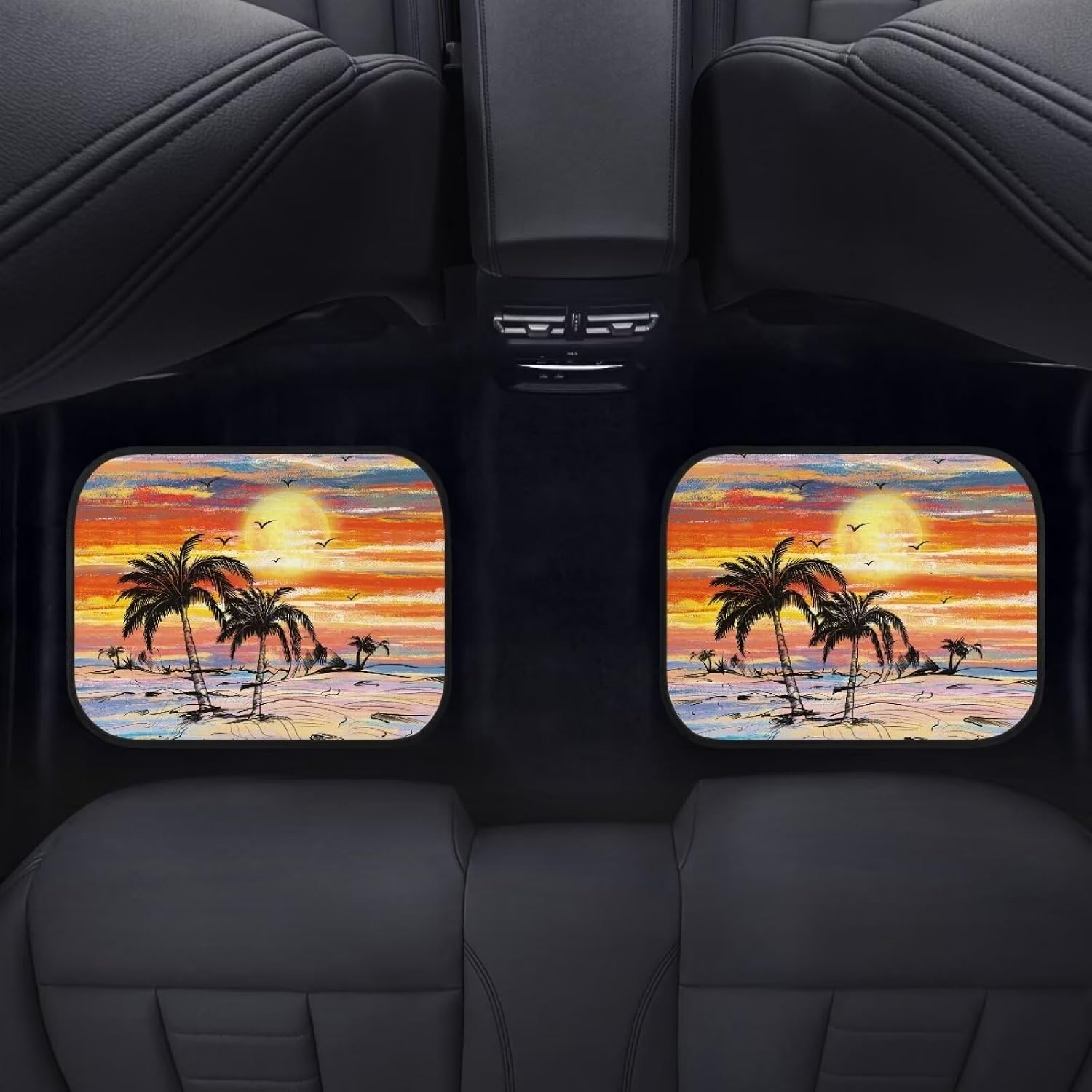 Dreaweet Sunset Palm Tree Floor Mats for Car Hawaiian Car Accessories for Women Car Mats All Weahter Full Set 4 Piece Rubber Car Floor Mats Carpet Universal Waterproof