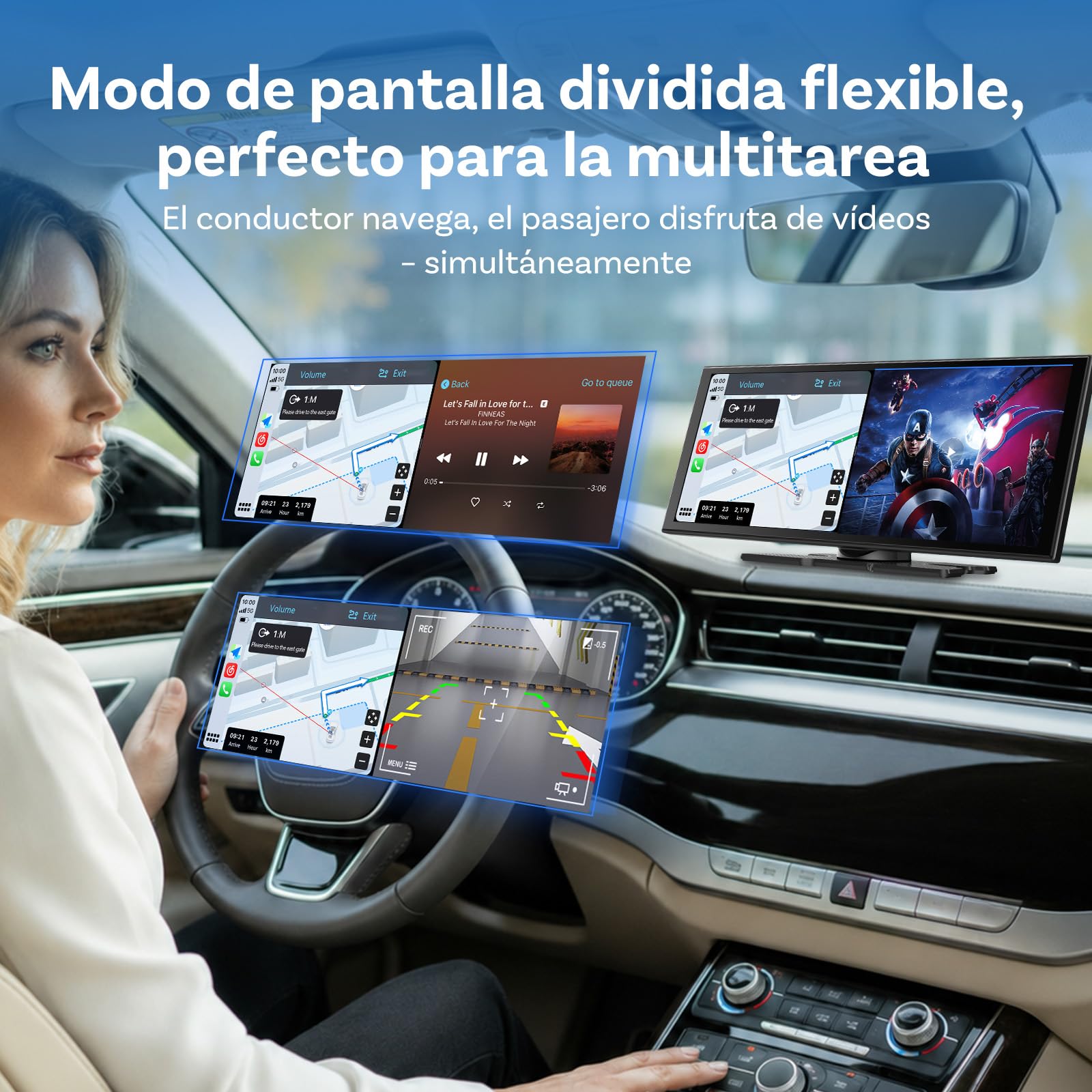 OTTOCAST ScreenFlow, 11,4 Pulgadas Pantalla Coche Carplay y Android Auto,Inalámbrico Carplay mit Youtube/Tiktok,Pantalla para Coche con 1080P Cámara de Marcha atrás,Navegador GPS, Android 13OS