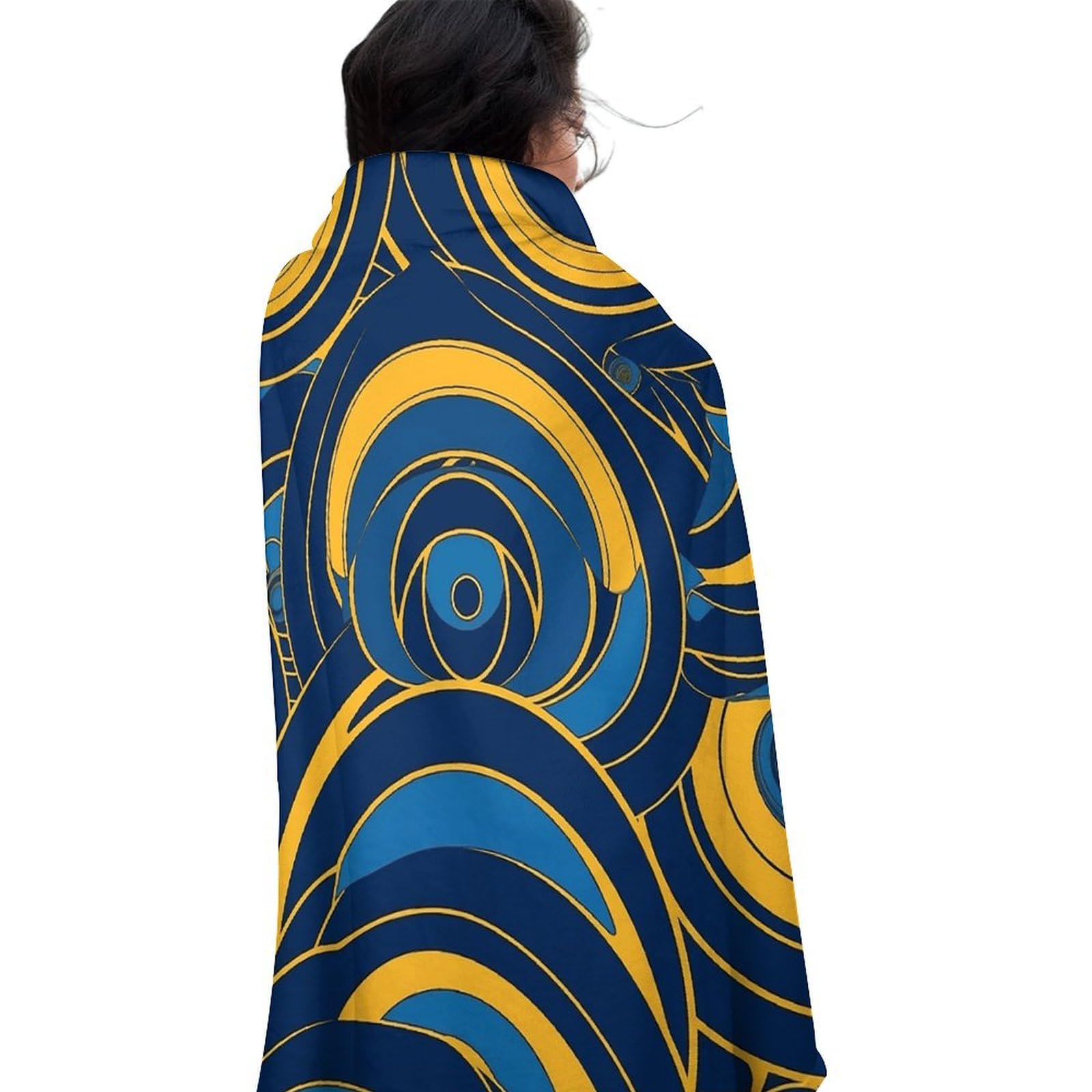 Couverture ronde bleu et jaune 150 cm pour canapé et salon multifonction