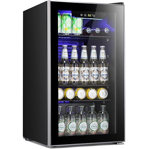 Antarctic Star Mini Fridge -130 Can Beverage Refrigerator CoolerGlass Door for Soda Beer or Wine Constant Glass Door Small Drink Dispenser for Home, Office Bar 3.2cu.ft