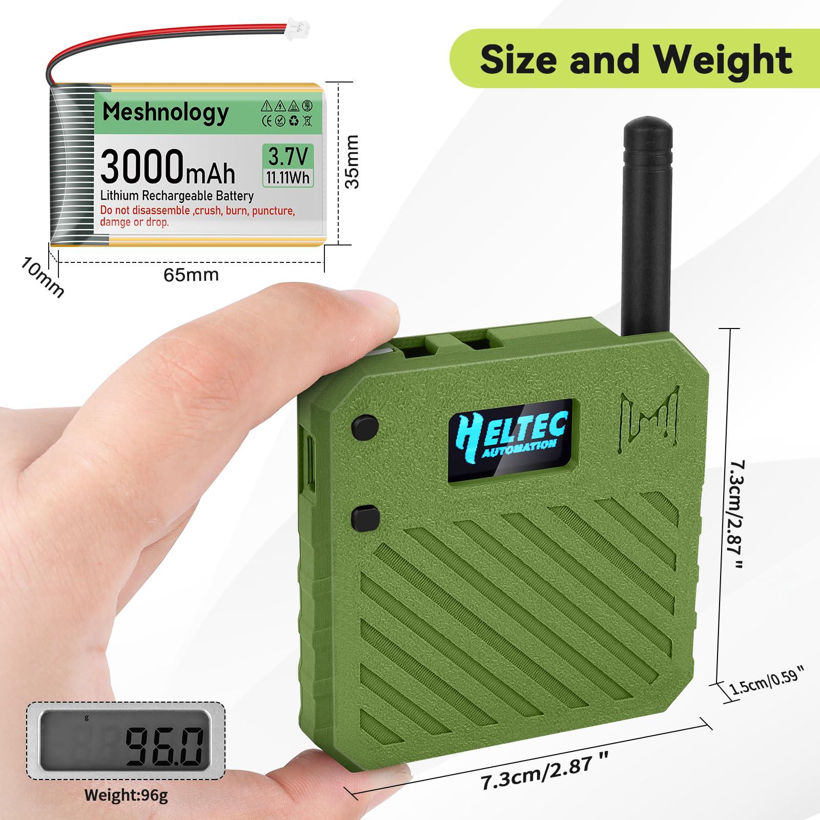2Pack ESP32 LoRa V3 Entwicklungsboard + 3,7 V 3000 mAh Akku + Gehäuseset – mit 863-928 MHz Meshtastic Antenne und SMA Unterstützt WLAN/Bluetooth LoRa V3 Geräte für AR duino LoRawan IoT (N33,Grün)
