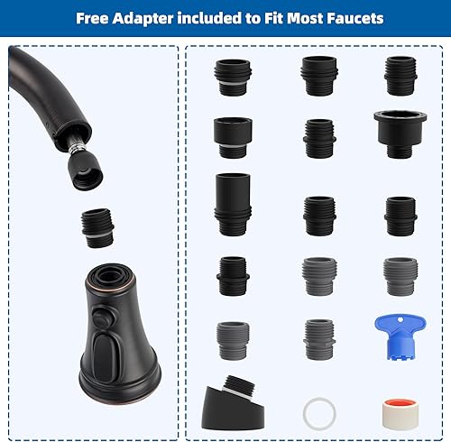 Miniatura 4 de Hibbent Repuesto de cabezal de grifo de cocina, cabezal rociador de grifo extraíble, boquilla rociadora de grifo de 3 funciones, 10 adaptadores