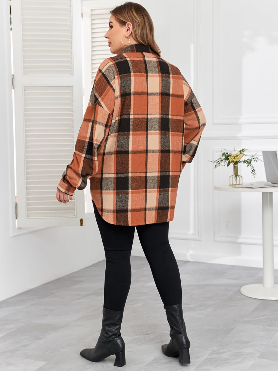 ZOMVA 2025 Women's 1X-5X Plus Size Flannel Plaid Corduroy Shacket Jacket Oversized Button Down Coats Shirts Winter Fall - Image 2